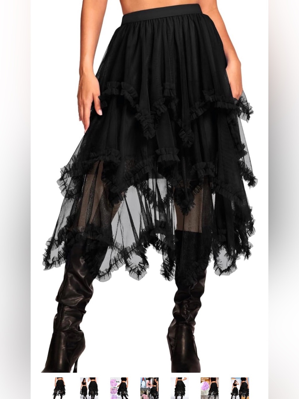 Long Tulle Skirt midi, Asymmetrical Ruffle skirt